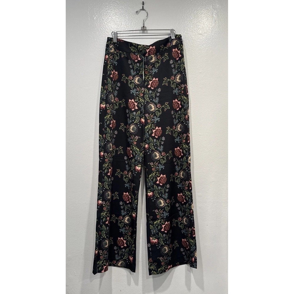 TUCKERNUCK Pants Sz 6 Wide Leg Midnight Moonflower Vine Floral Drapey Twill Erin